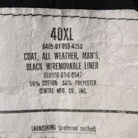1987 Vintage Long US Military Army RAINCOAT Trench Coat Mens 40XL Black - Picture 9 of 10